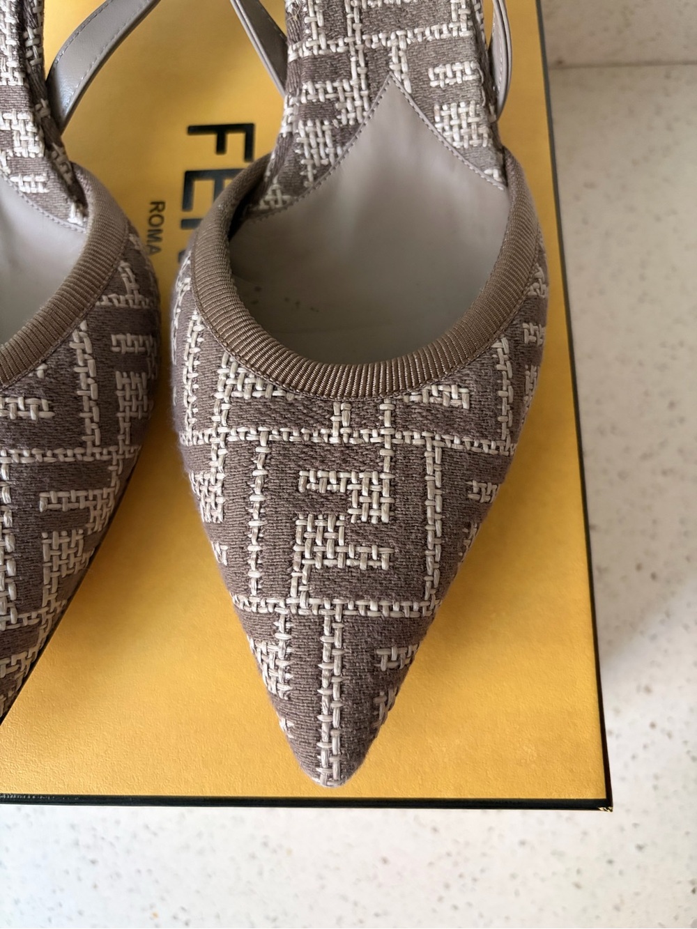 Fendi Colibri Taupe Monogram Pointed Slingback Heels - Picture 13 of 16